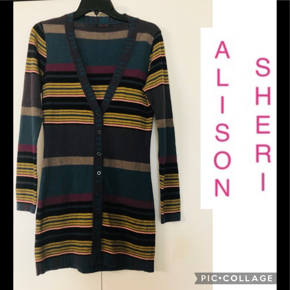 Alison Sheri Wool Blend Cardigan Sz S Striped multicoloured buttons front